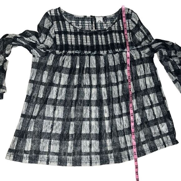 Anthropologie Akemi + Kin Patrizia Lace Plaid Blouse Flare Sleeves Size Medium M - Picture 8 of 10